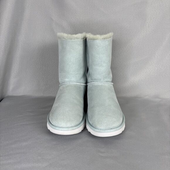 Womens 8 Ugg Boots Bailey Bow Ether Baby Blue Suede Sheepskin Coquette Very Rare - Picture 6 of 16